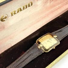 RADO FLORENCE Analog Quartz Wristwatch Gold Dial Leather Strap 2 Hand Brown