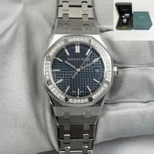 New 2026 Audemars Piguet Royal Oak 77451ST 34MM Blue Factory Diamonds Box Papers