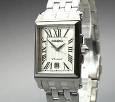 Rare Vintage [N MINT] Seiko Premier 7N32-0DT0 Roman Tank Date Qz Men Watch JAPAN