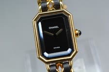 Vintage Chanel Premiere Size L H0001 Black Dial Gold Quartz Women's Watch JAPAN