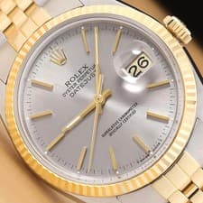 ROLEX MENS DATEJUST 16013 GRAY DIAL 18K YELLOW GOLD STAINLESS STEEL WATCH