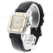 CARTIER SANTOS GALBÉ LM QUARTZ 29mm SS Beige Dial Date Leather Strap #C362
