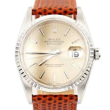 Mens Rolex Stainless Steel Datejust 16220 Watch with Silver Tapestry Dial