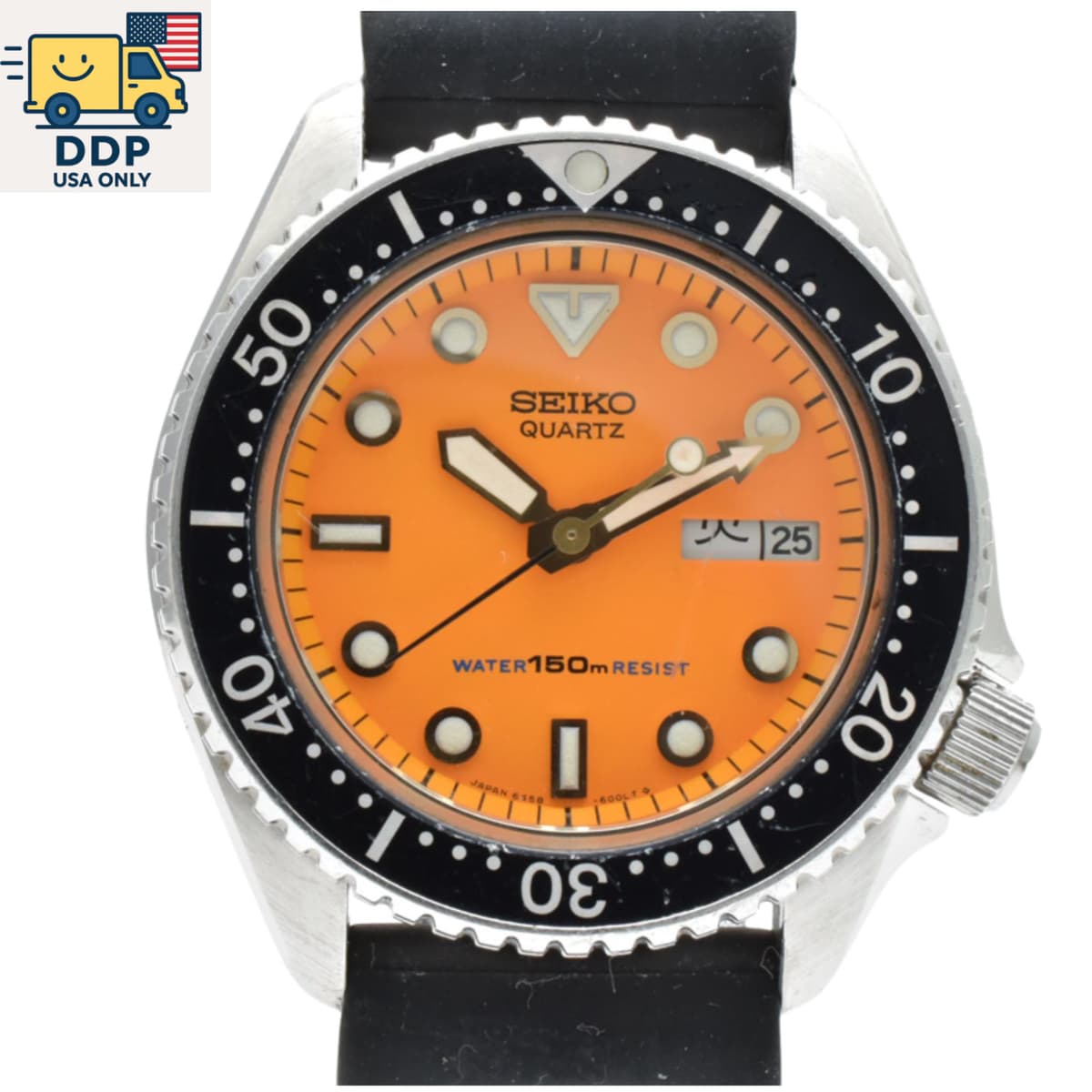 Vintage Seiko 6458-600A Scuba Diver's Orange Day/Date 150m Quartz Watch [Exc+5]