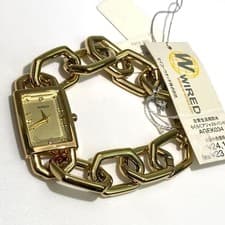 WIRED AGEK034 Gold Chain Bracelet Square Case Quartz Watch - 6.7 inches