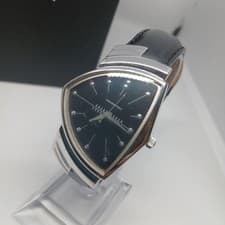 HAMILTON Ventura Black Dial Quartz Triangle Case Black Strap Watch with Box