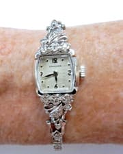 14K Solid White Gold & Diamond Set Longines 17J, Woman's Estate Wrist Watch