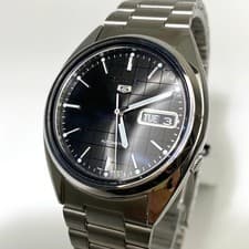 SEIKO5 Automatic Day Date Black Dial Watch Skeleton Back Stainless Mens