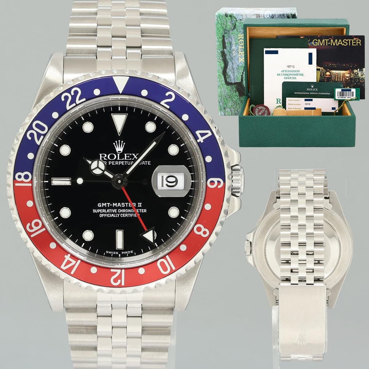 2002 PAPERS & HANG TAG Rolex GMT-Master II 2 Pepsi Blue Red Steel 16710BLRO 40mm