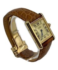 Cartier Must Tank Vermeil Quartz Ivory Dial Brown Leather Watch 18.5cm