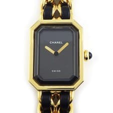 CHANEL Watch Premiere M H0001 Octagonal Black Dial Gold-plated Metal Leather QZ