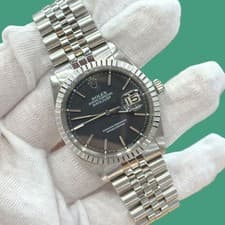 Rolex Datejust 1603 Black Dial Steel Jubilee Bracelet with Engine Turned Bezel