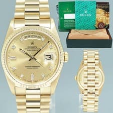 Rolex President Day Date 36mm Champ Diamond 18238 Double Quick Yellow Gold Watch