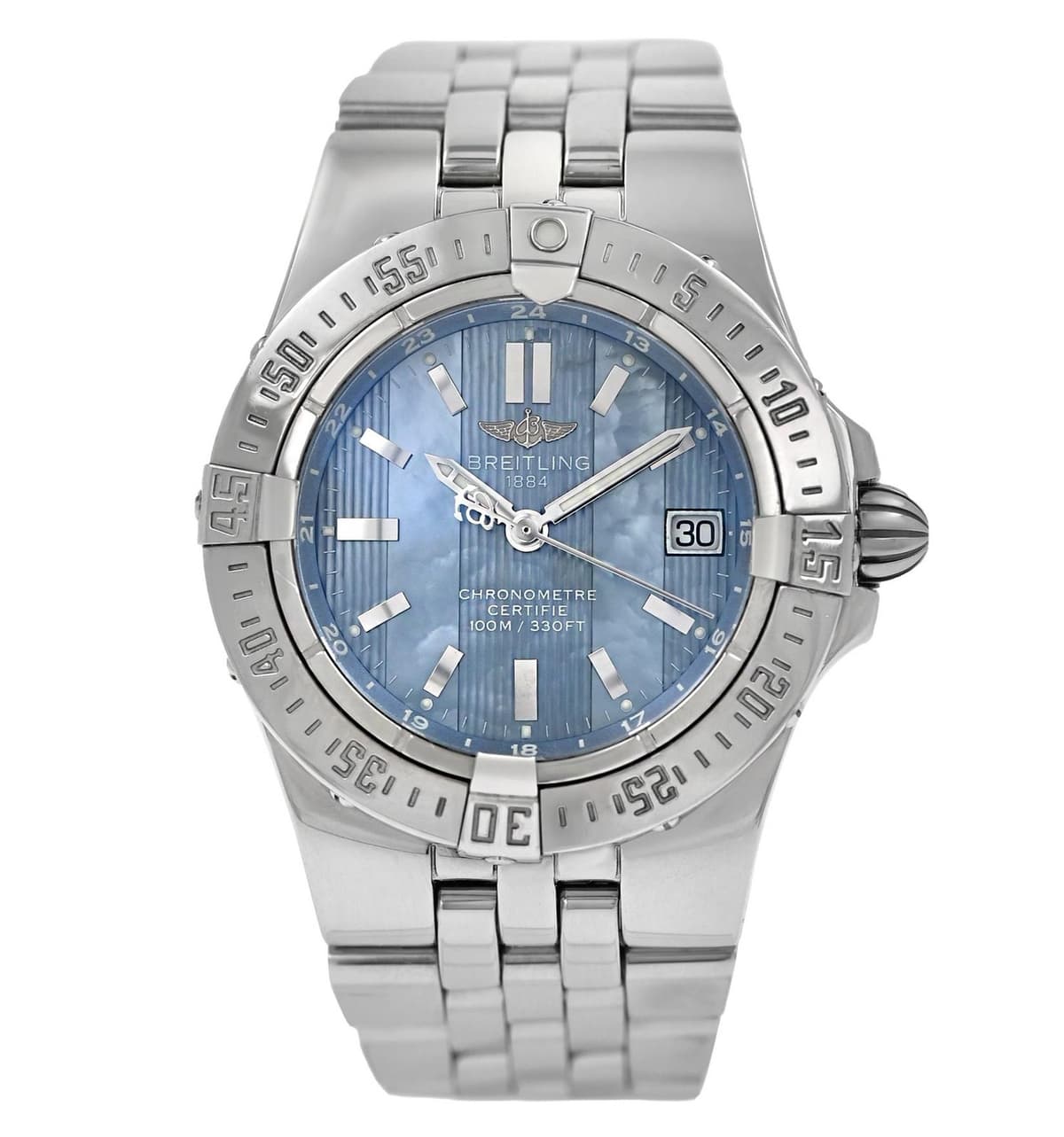 Breitling Starliner A71340 Blue MOP Dial Steel 30MM Lady Quartz Watch Full Set