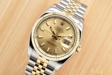 2005 Rolex Datejust 36mm 18K YG & Steel Jubilee Champagne Stick Dial 116233 Box