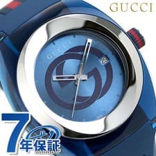 Gucci Watch YA137104A Swiss Made Men's Blue Leather Strap 46mm