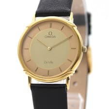 New Belt [Exc+5] OMEGA De Ville 191.0229 Gold Dial 80's Qz Men's From JAPAN Z161
