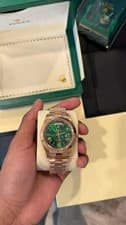 Rolex Day-Date Rose Gold Wristwatch Green Sunburst Dial Fluted Bezel Box