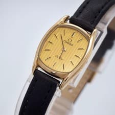 OMEGA Vintage Watch Gold Dial Black Leather Quartz New Battery New Strap Cleaned