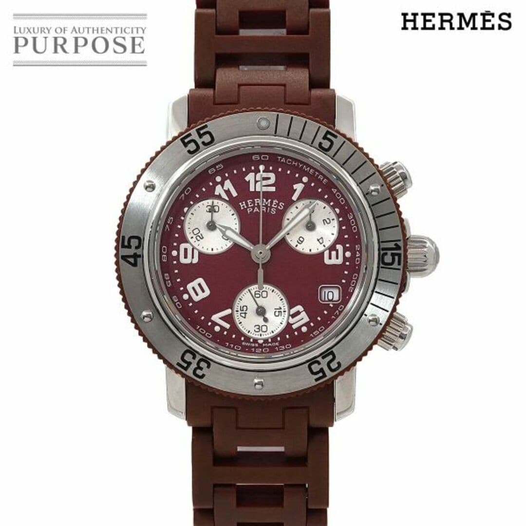 HERMES Clipper Diver Chronograph CL2 318 Ladies Wristwatch Date Bordeaux Quartz