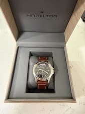 Hamilton Khaki Field Black 40mm Watch W/ Brown Leather Band & Box H64455533