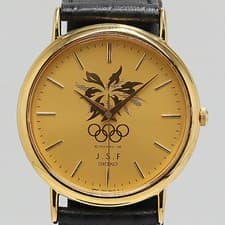 Seiko 7N21 8A00 Olympic QZ Gold Dial Mens Wristwatch Timepiece Authentic