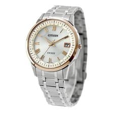 CITIZEN EXCEED CB1145-67A Titanium Eco-Drive Radio Beige Dial Watch Gold Silver