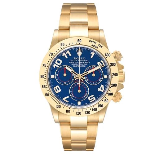 Rolex Cosmograph Daytona 18kt YG Blue Racing Arabic Dial 40mm Chronograph 116528