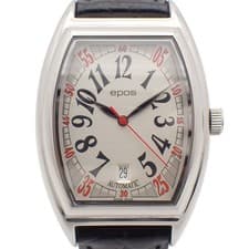 EPOS Tonneau Auto Men's Watch Silver Dial Leather Strap 3332