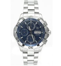 Tag Heuer Aquaracer blue dial stainless steel chronograph — mens divers watch