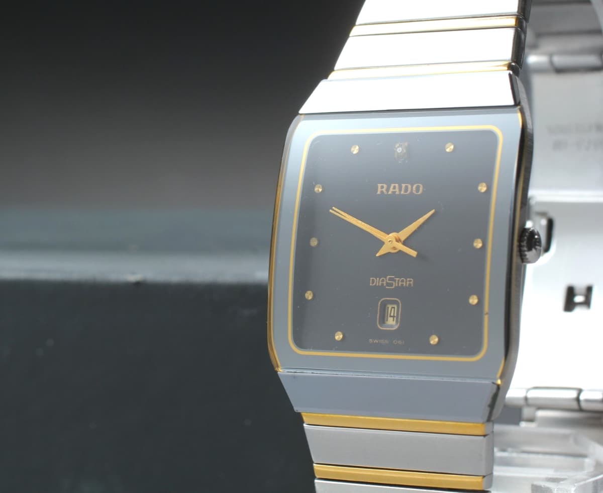 Full Set [N MINT w/Box] RADO DiaStar 152.0366.3 Black Tank Date Qz Men's Watch