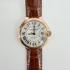 Cartier Ballon Bleu Pink Gold 36mm Gold Case Leather Band Watch 155224348