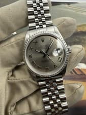 Rolex Datejust 16220 36mm Silver Roman Dial Engine Turned Bezel Stainless Steel