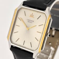 Seiko Credor Dress Watch Model 9300-5340 Quartz Leather Band Silver Dial