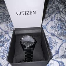 Citizen “Nighthawk” Eco-Drive Men's Black  Metal Wristwatch Date Luminous w/ Box