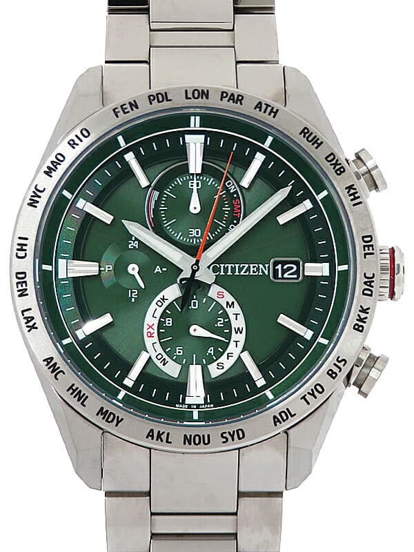 CITIZEN Attesa AT8181-63W Act Line Green Dial Men's Watch Used