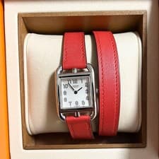 Hermes Cape Cod CC1-210 Quartz Watch PM Double Tour Red Leather