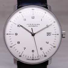 Junghans Mens 38mm Steel Automatic Watch White Dial 27/4700.02 w/ Strap & Box