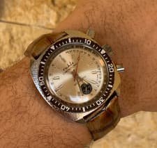 Vintage Ruhla Chronograf Watch GDR East German 1970s Cushion Case 38mm Diver Men