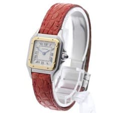 CARTIER PANTHERE SM W250295D 22mm SS/YG Beige Dial Quartz Leather Strap #C437