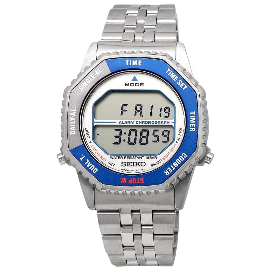 Seiko Rotocall Digital Quartz Silver Blue Bezel Men's Watch SMGG21P1 SMGG21 New