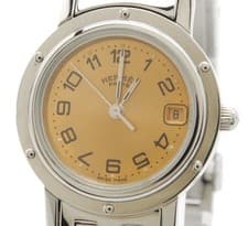 [N.MINT in Box] HERMES Clipper CL4.210 Quartz Orange Dial Date Womens Swiss made