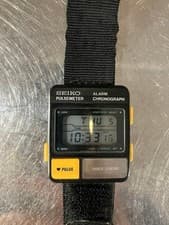 Seiko Pulse Meter S229 Digital Chronograph Nylon Band Men's Watch Papers Japan