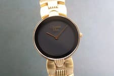 [Near MINT] Christian Dior 3042 Gold Black Dial Quartz Woman's Watch From JAPAN