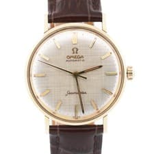 VINTAGE Omega Seamaster SILVER 14K Yellow Gold Leather AUTOMATIC 35mm Watch