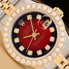 ROLEX DATEJUST 69173 18K GOLD 1.1 CT STEEL RED VIGNETTE DIAMOND JUBILEE WATCH