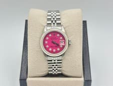 Rolex Ladies Datejust 6917 Pink Fuchsia Diamond Dial White Gold Stainless Steel