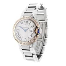 CARTIER BALLON BLEU SM WE902079 28mm SS/PG Quartz Silver Dial #C047