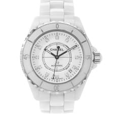 Chanel J12 H1629 38mm White Diamond Dial Ceramic Steel Mens Watch Card