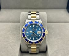 Rolex Submariner Date Blue 16613 40mm Tropical Faded Blue Dial 18k Gold Steel